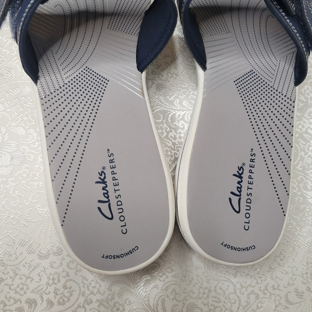 Clarks Breeze Piper Navy Blue Womens Size 12 Slide Sandals Slip On Coastal Beach - Picture 7 of 11